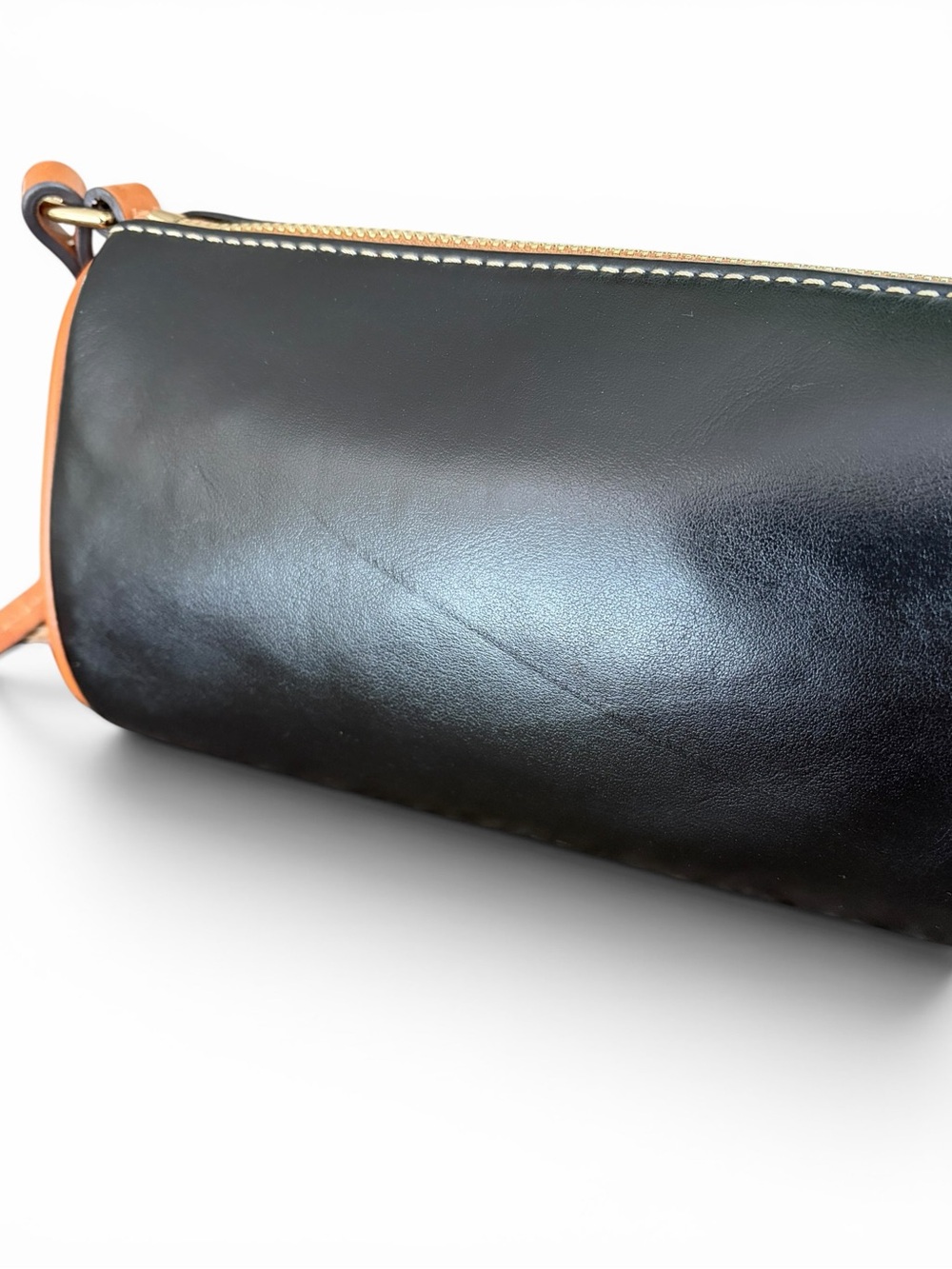 Dooney & Bourke Buffy Crossbody Black with Tan Trim Leather Barrel Crossbody - Picture 16 of 16